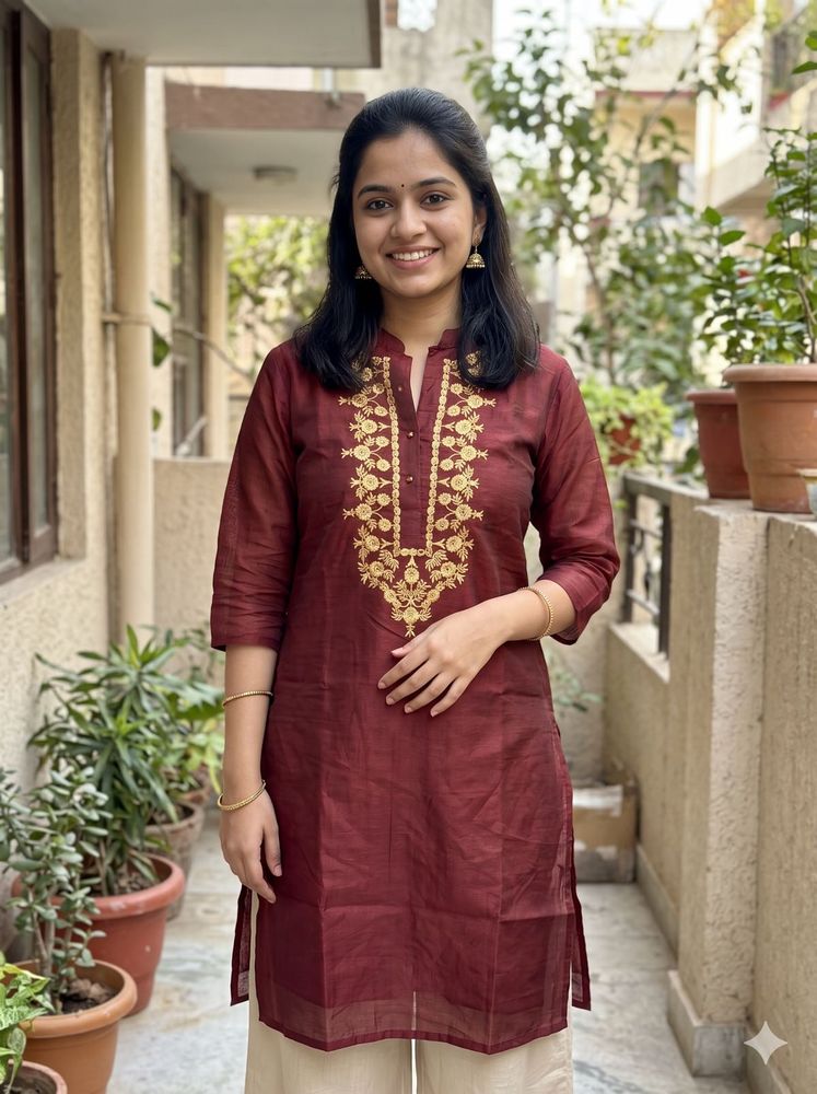 Maroon Embroidered Kurta with Palazzos