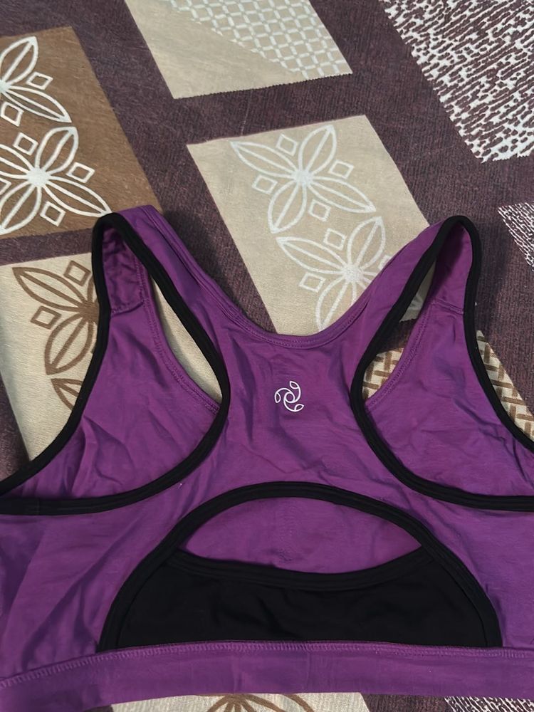 Purple &amp; Black Sports Bra With Removable Pads