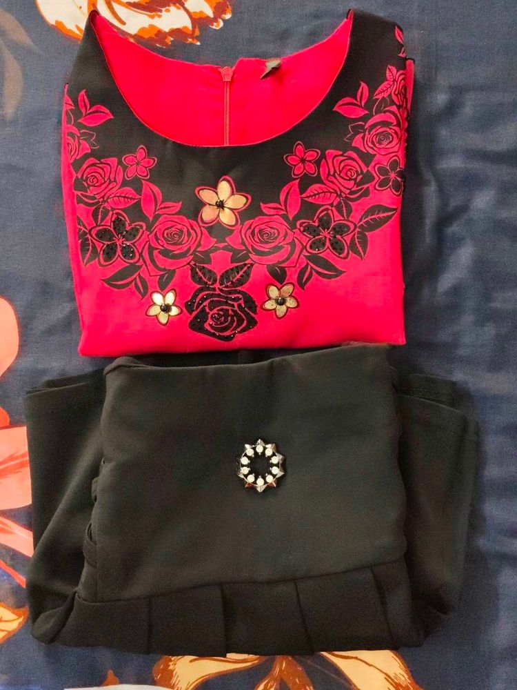 Red top with Black Skirt (Stretchable)