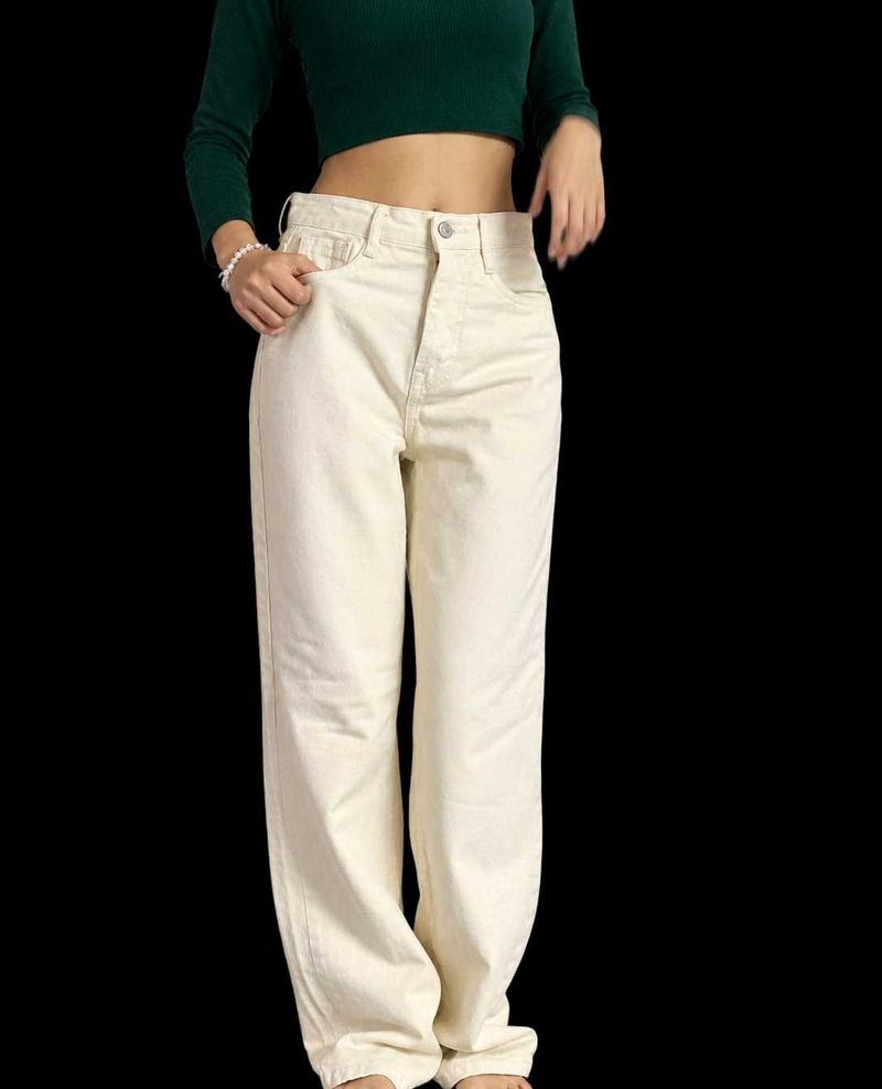 Cream Wide Leg Jeans