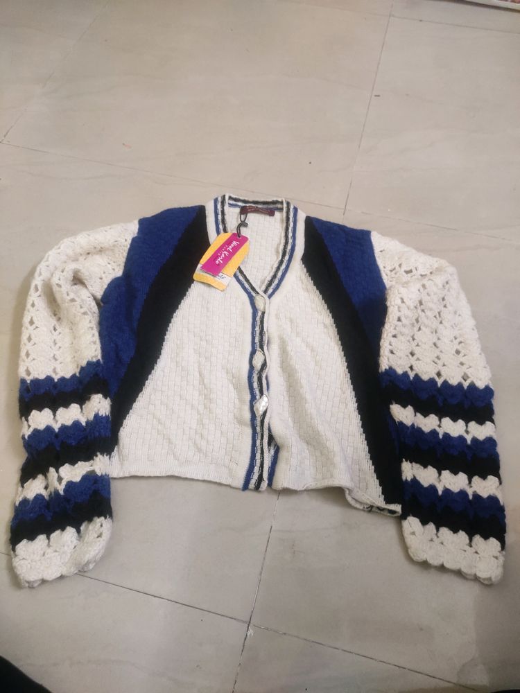 Crochet Cardigan - Blue &amp; White (Women's)