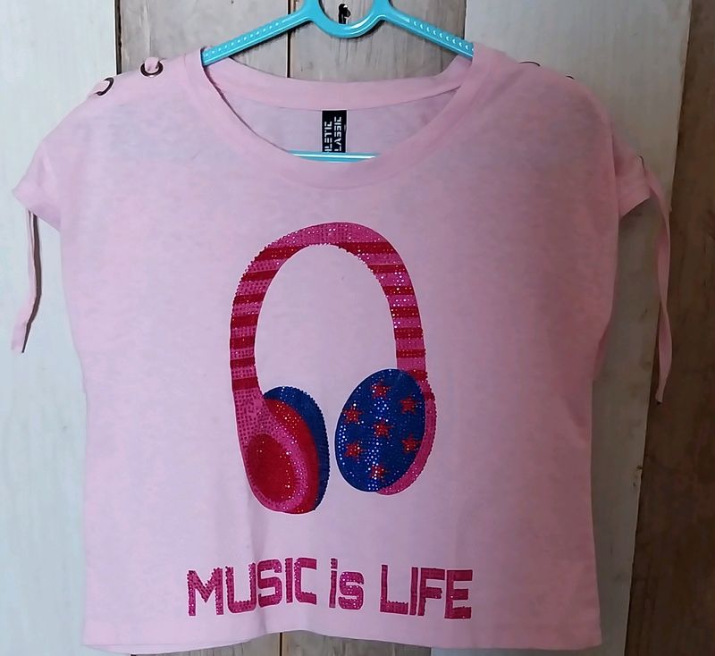 Women Crop Top &amp; Over Sized T-shirt