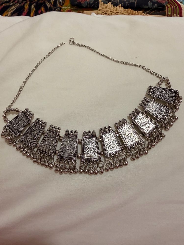 Oxidized Silver Choker Necklace