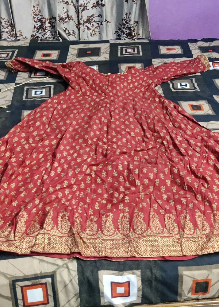 Maroon Colour With Gold Colour Border Anarkali Kurta