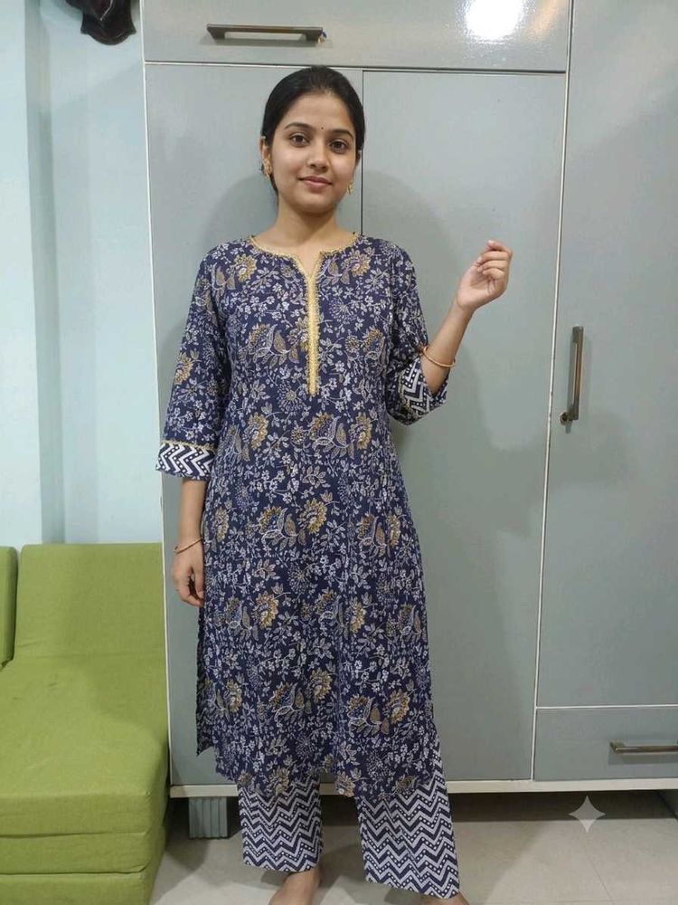 Stylish Blue Printed Kurta Set