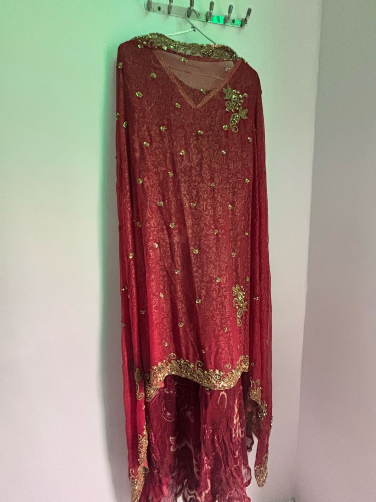 Embellished Red Kurta Set
