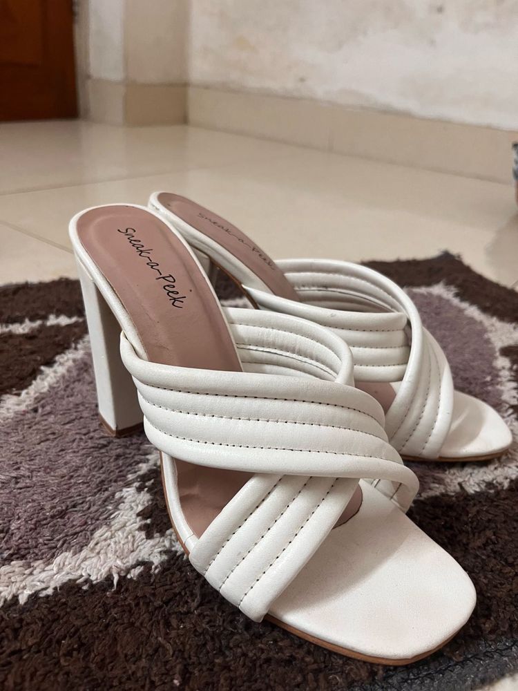 Chic White Block Heel Sandals