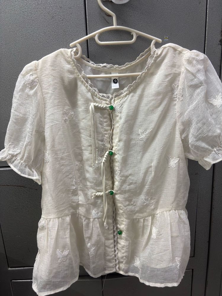 Pinteresty cream colour Butterfly Embroidered top