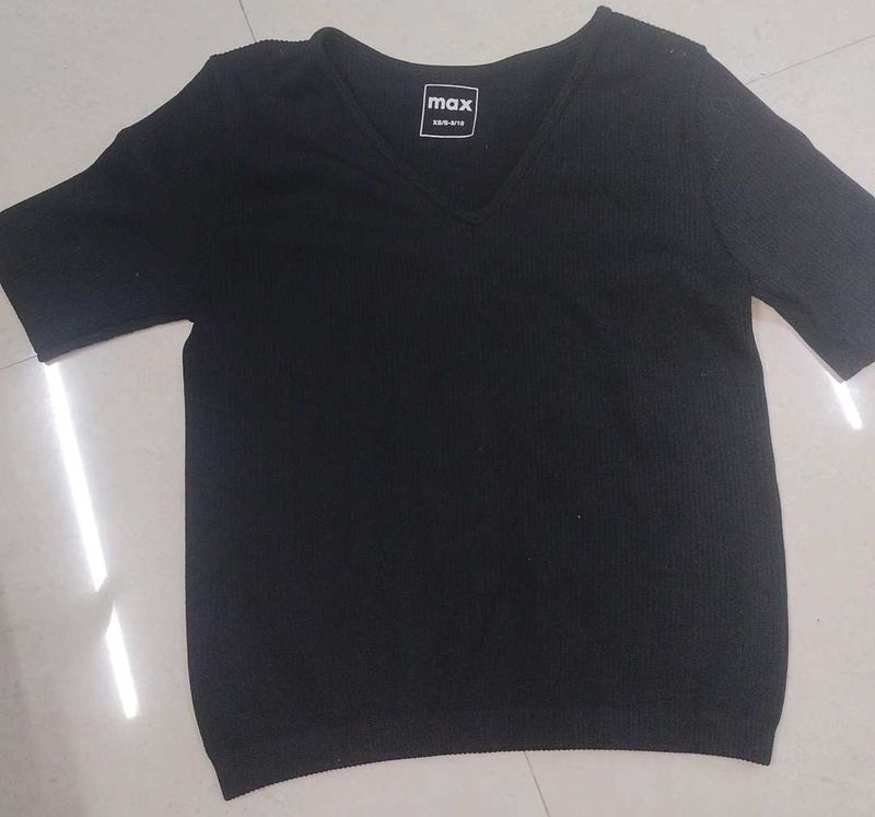 Max Black V-Neck Ribbed Knit Top