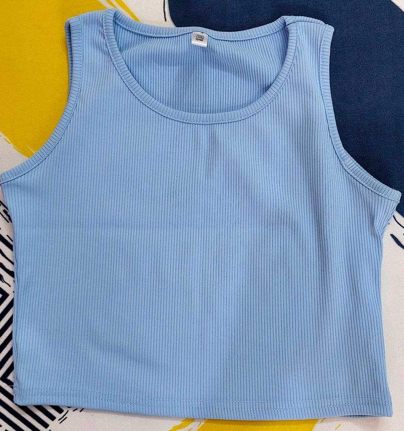 Light Blue Ribbed Cropped Tank Top
