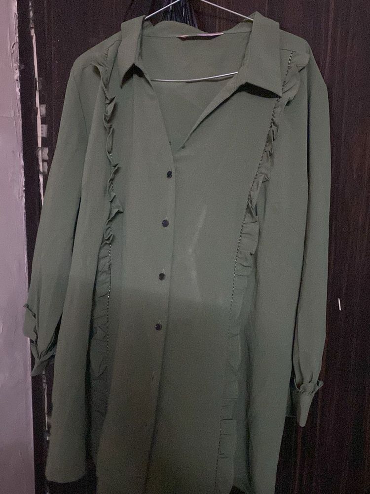 Green Ruffle Detail Top