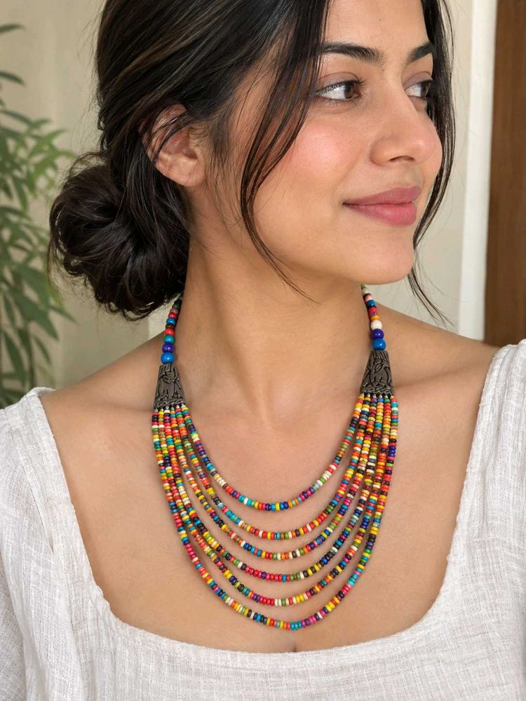 Boho Multi-Color Beaded Statement Necklace
