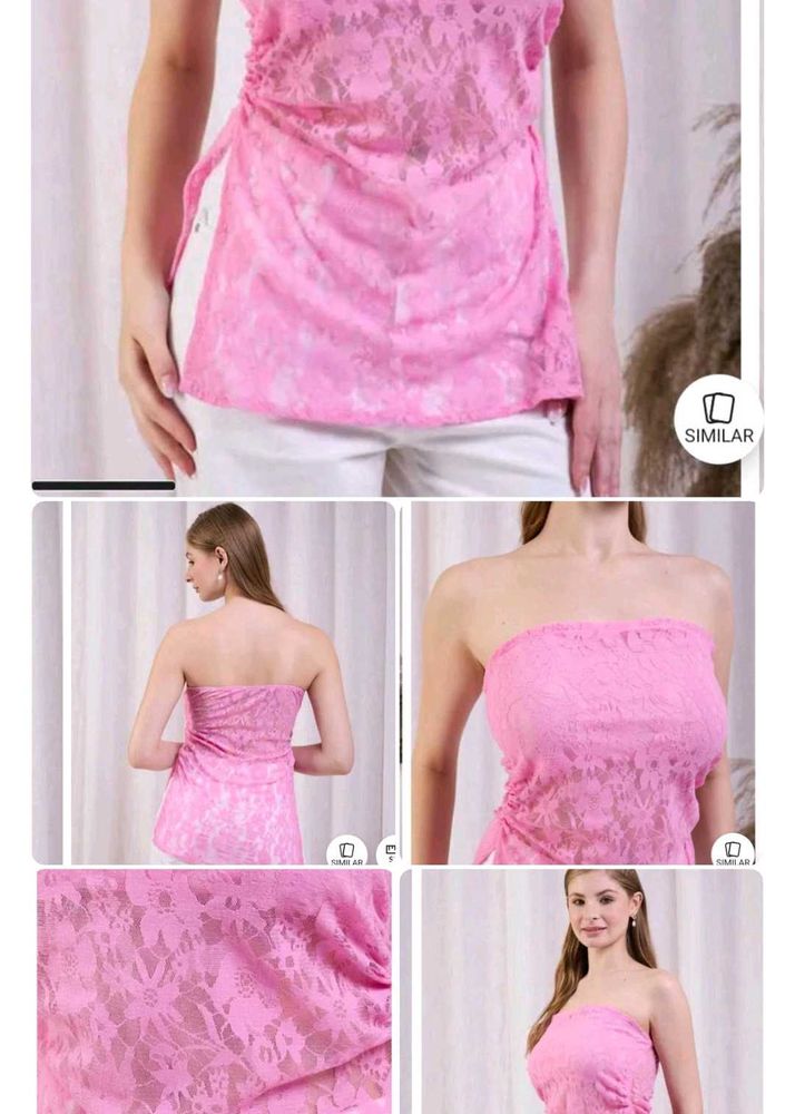 Pink Lace Strapless Top