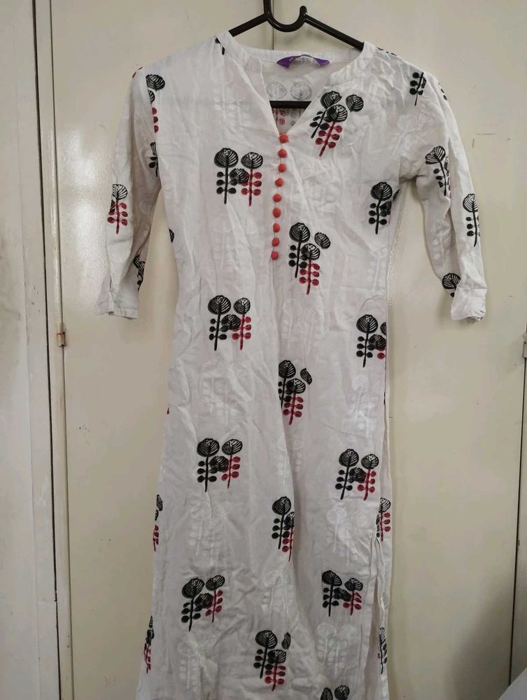 White Kurti with Floral Print