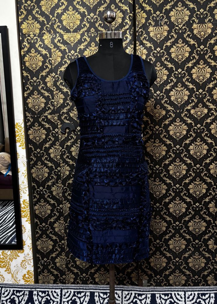 Elegant Navy Blue Textured Dress