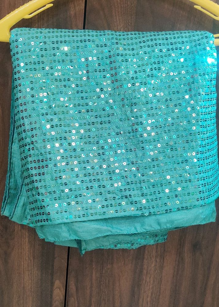 Very Beautiful Sea Green Shimmer Work Saree