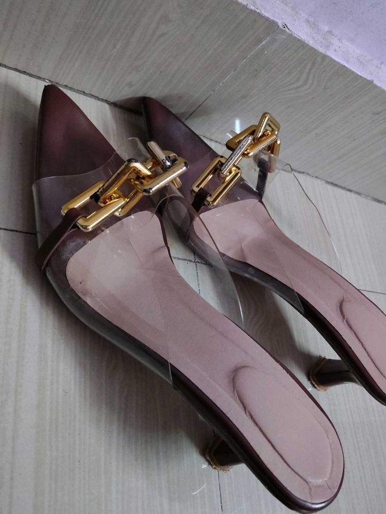 Chic Chain Detail Clear Heels