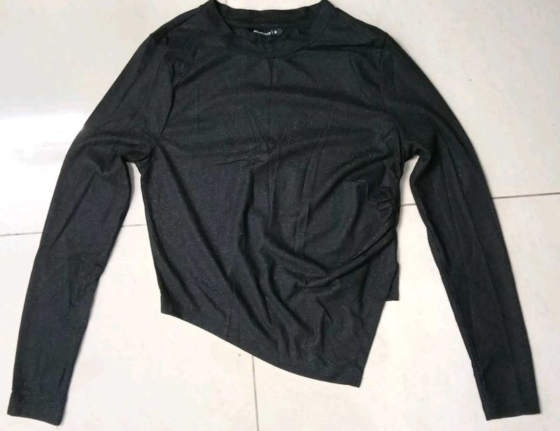 Stylish Asymmetrical Black Long Sleeve Top