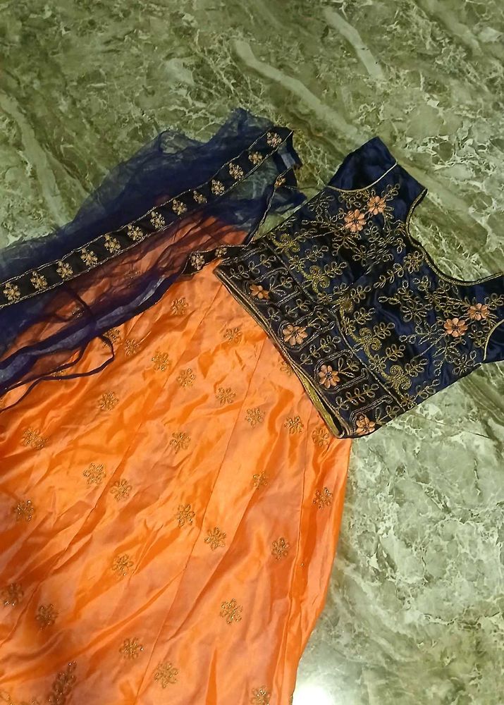 Beautiful Orange &amp; Navy Lehenga Choli Set