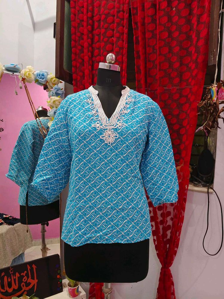 Blue Geometric Print Kurta