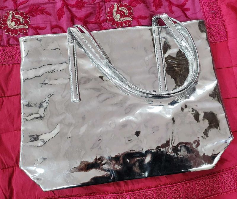 Shiny Silver Tote Bag