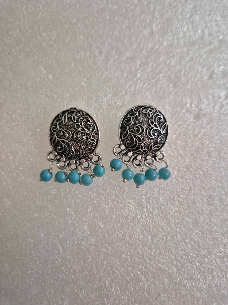 Blue Beaded Jhumka Earrings - Unused