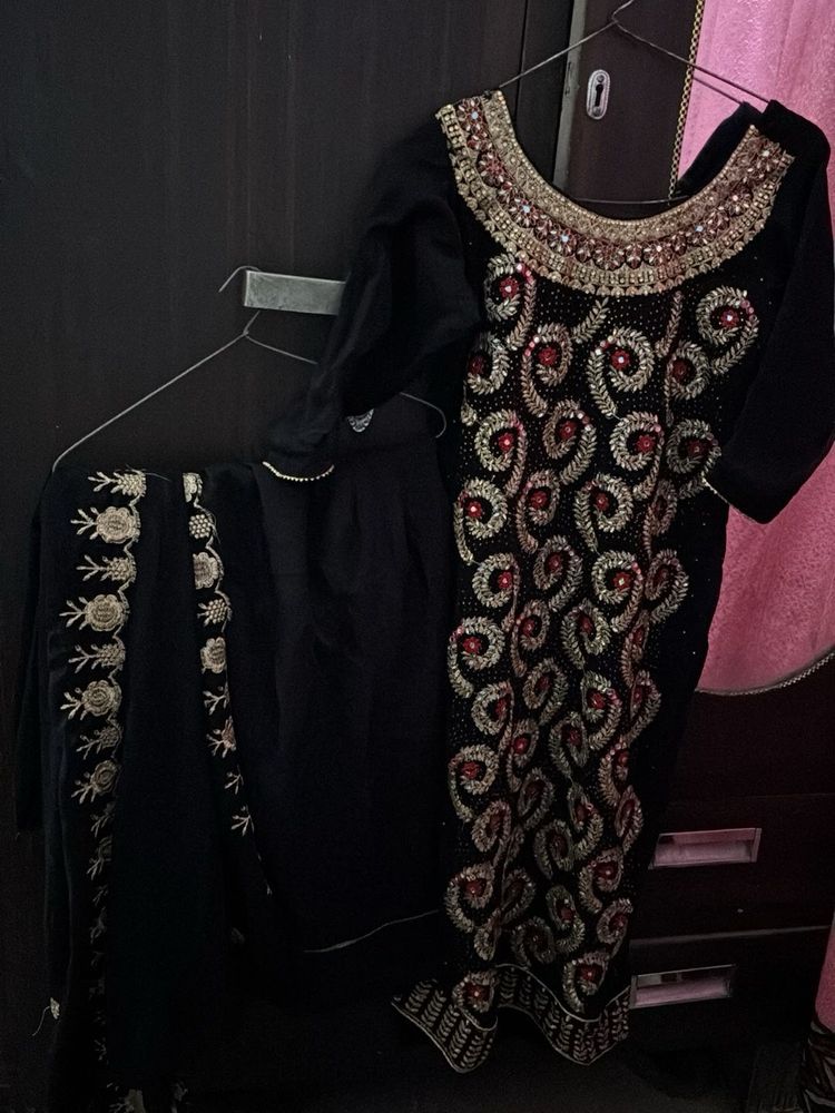 Embellished Black Kurta Set