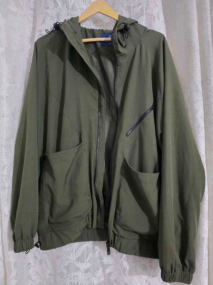 Korean Style Olive Green Hooded Jacket