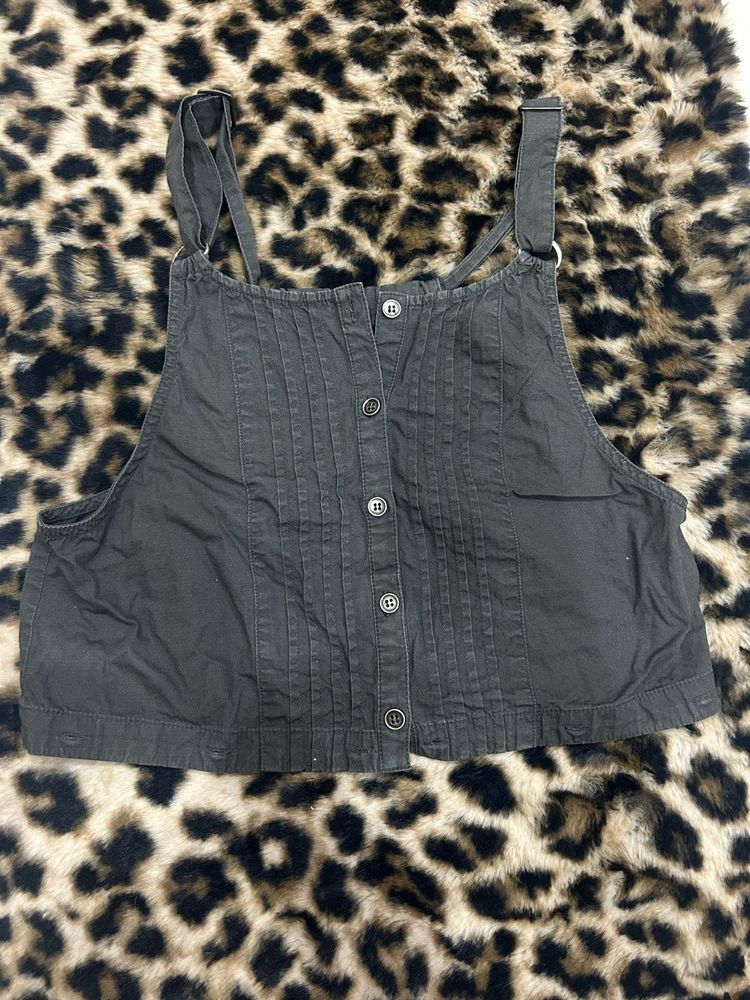 Black Button-Up Crop Top