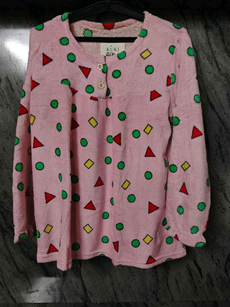 Cute Pink Cartoon Print Pajama Top