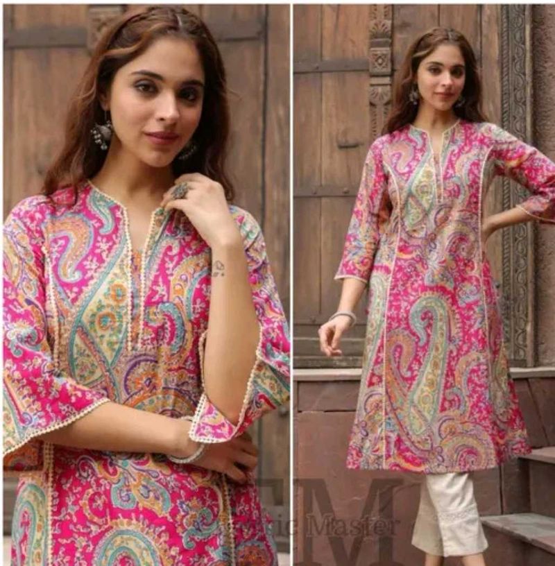 🌼Pink Paisley Cotton Print Kurta🌼