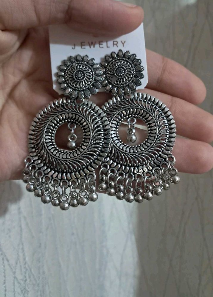 Oxidized Silver Tone Drop Earrings