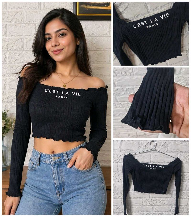 Chic Black Off-Shoulder Crop Top