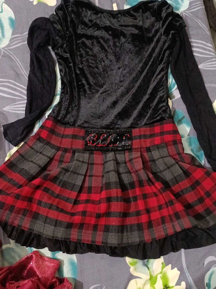 Girls' women  Velvet &amp; Plaid Dress