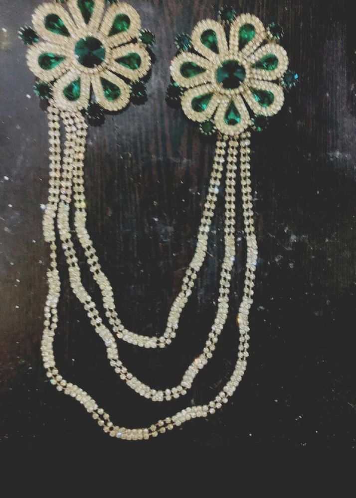 Emerald &amp; Crystal flower Hair clip