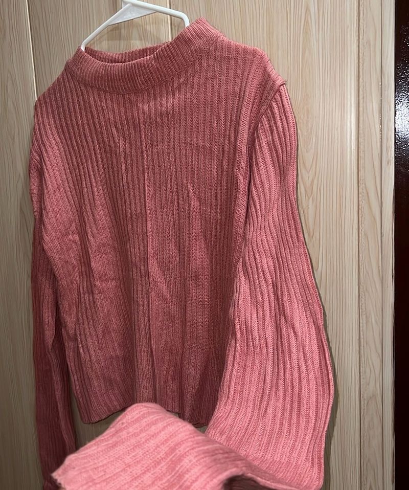 Pink Ribbed Korean Knit Bell Sleeve Top