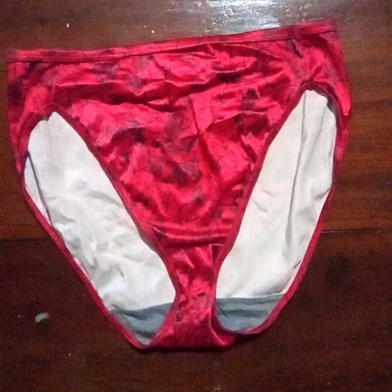 Red Satin Briefs with Black Print
