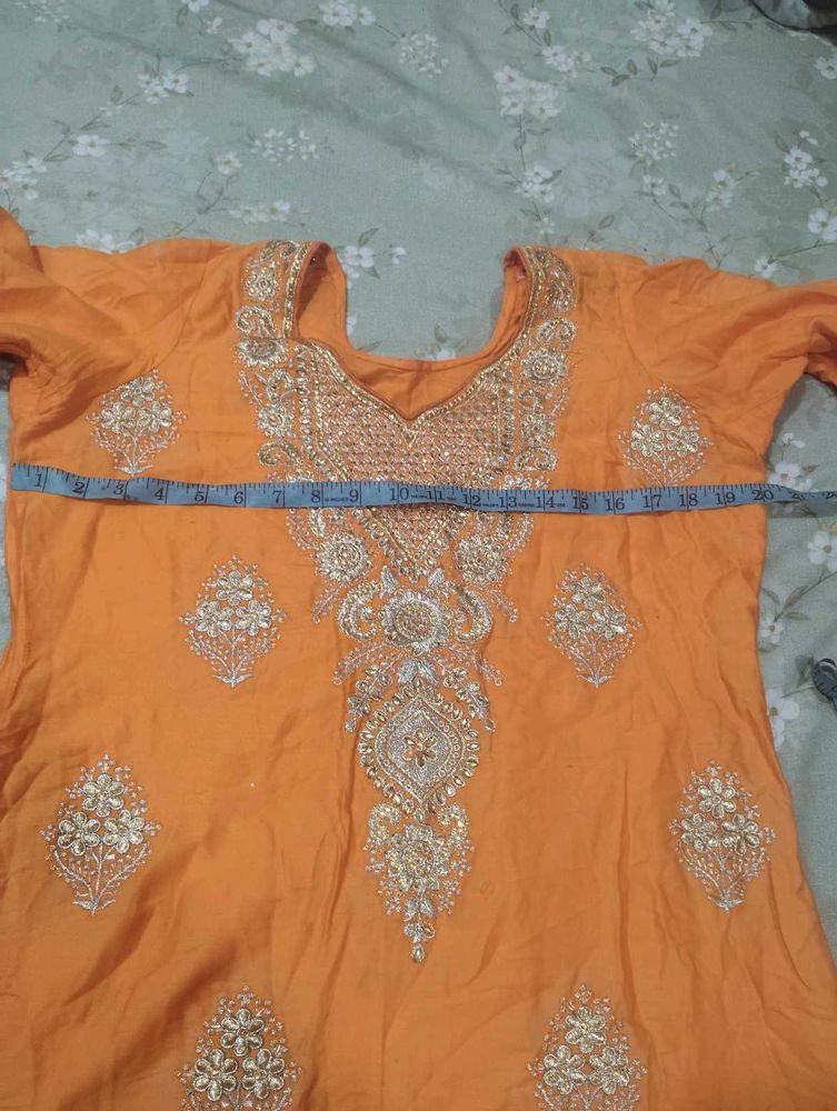 Embroidered Orange Kurta