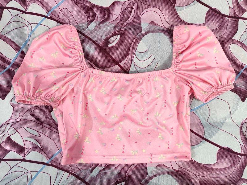 Cute Pink Floral Puff Sleeve Top