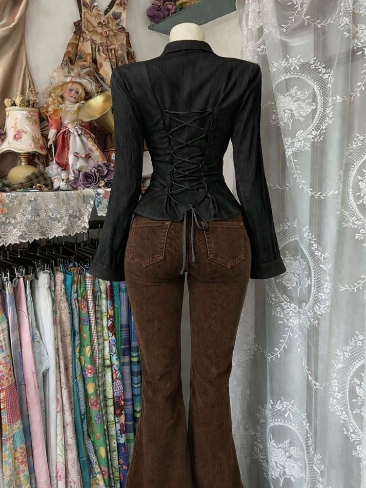 y2k Corset Back black shirt