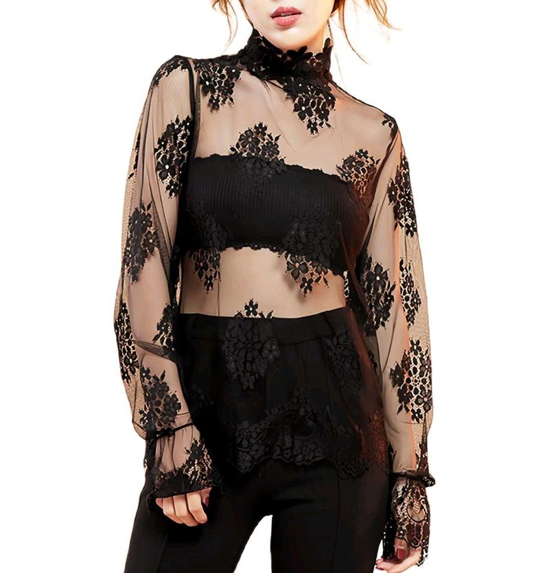 Black Lace Sheer Top