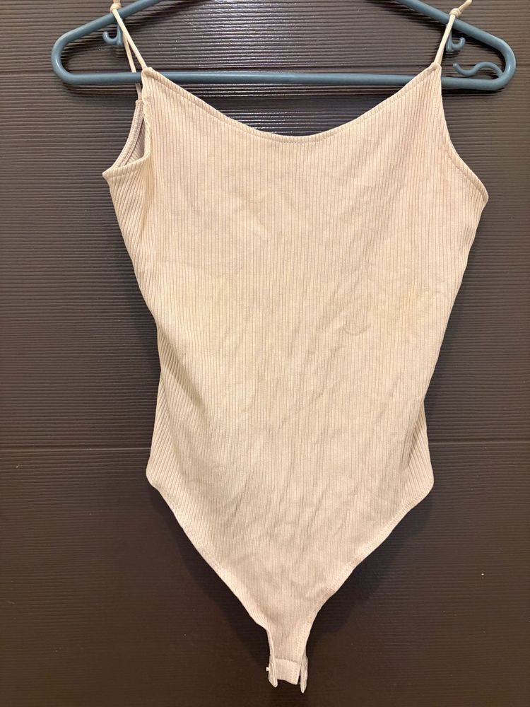 Ribbed Spaghetti Strap Bodysuit