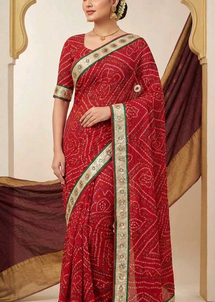 Red Bandhani Saree
