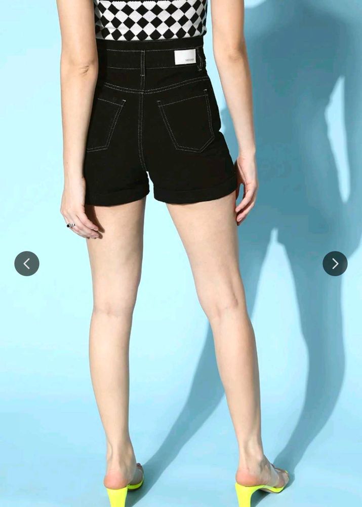Black Denim High-Waist Shorts