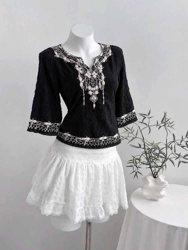 Black Embroidered Boho Kurta