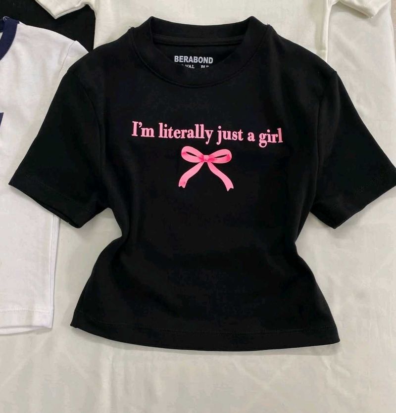 Black Crop Top with Pink Bow - XS/S