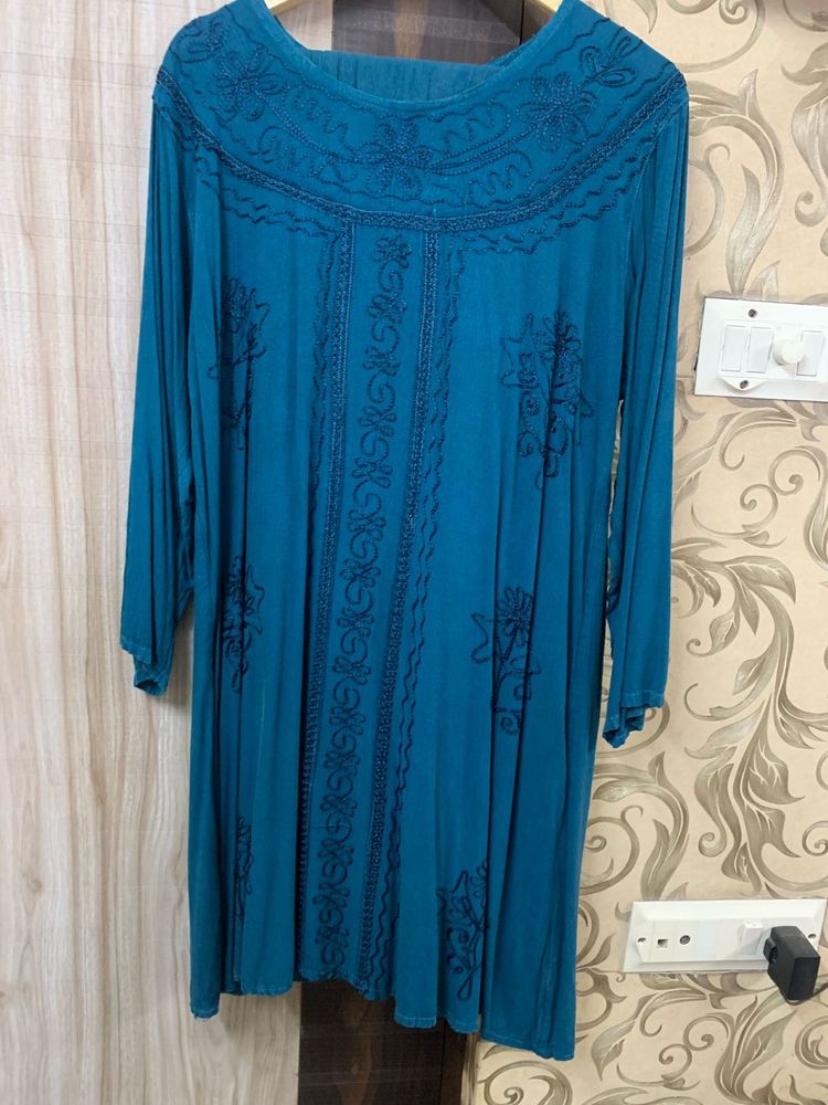 Boho kashmiri Embroidered Teal Kurta