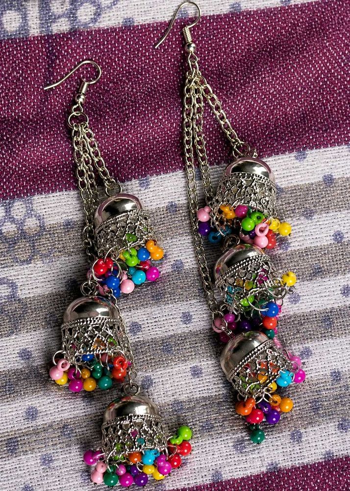 Boho Jhumka Earrings with Beads