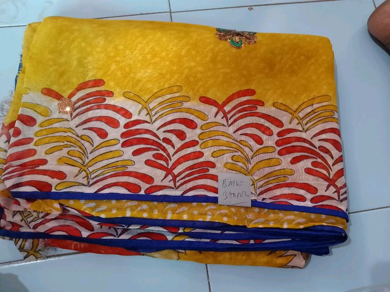 Printed Saree( Work)  With Unstitched Blouse