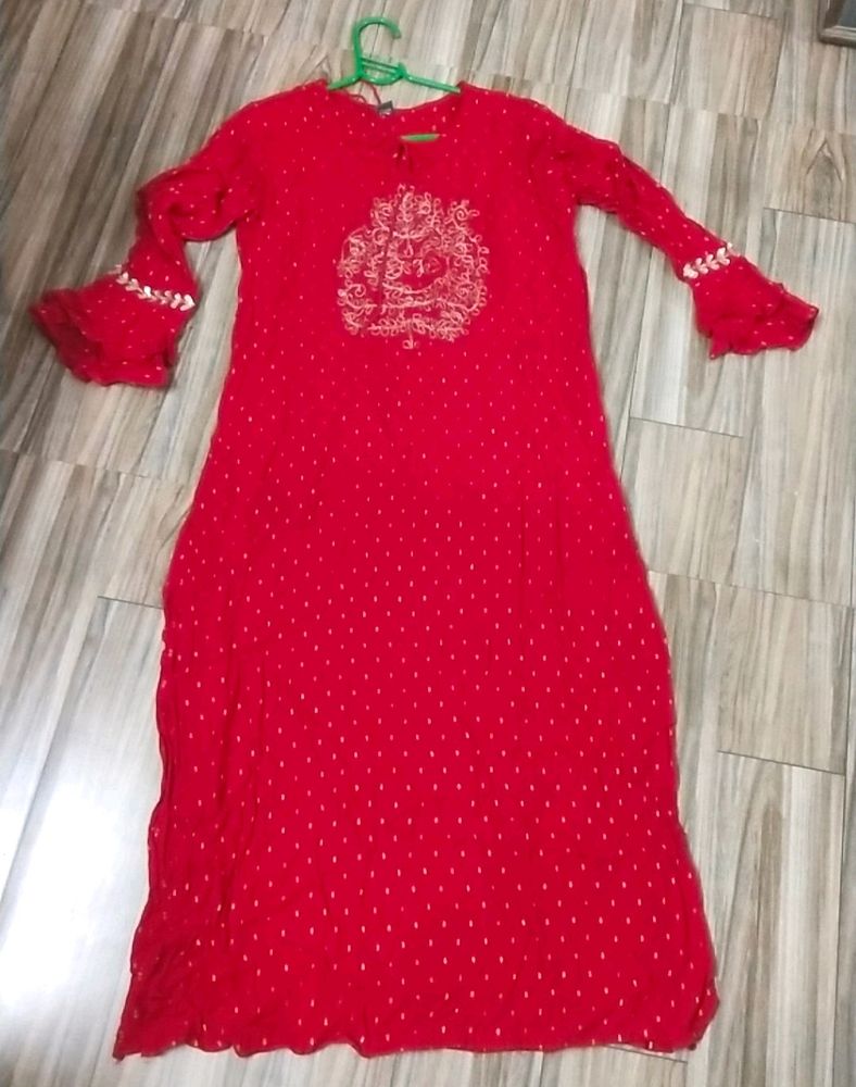 Red Full Sleeve Rayon Best Quality Soft Fabric Kurti 🎉🎉🥳🥳🥳